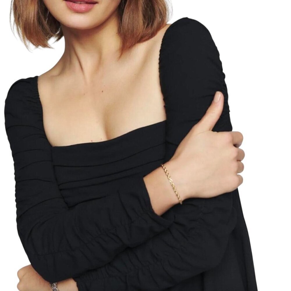 NWT Reformation Netta Square Neck Ruched Long Sleeves Babydoll Dress Black Sz 10 - Picture 5 of 11
